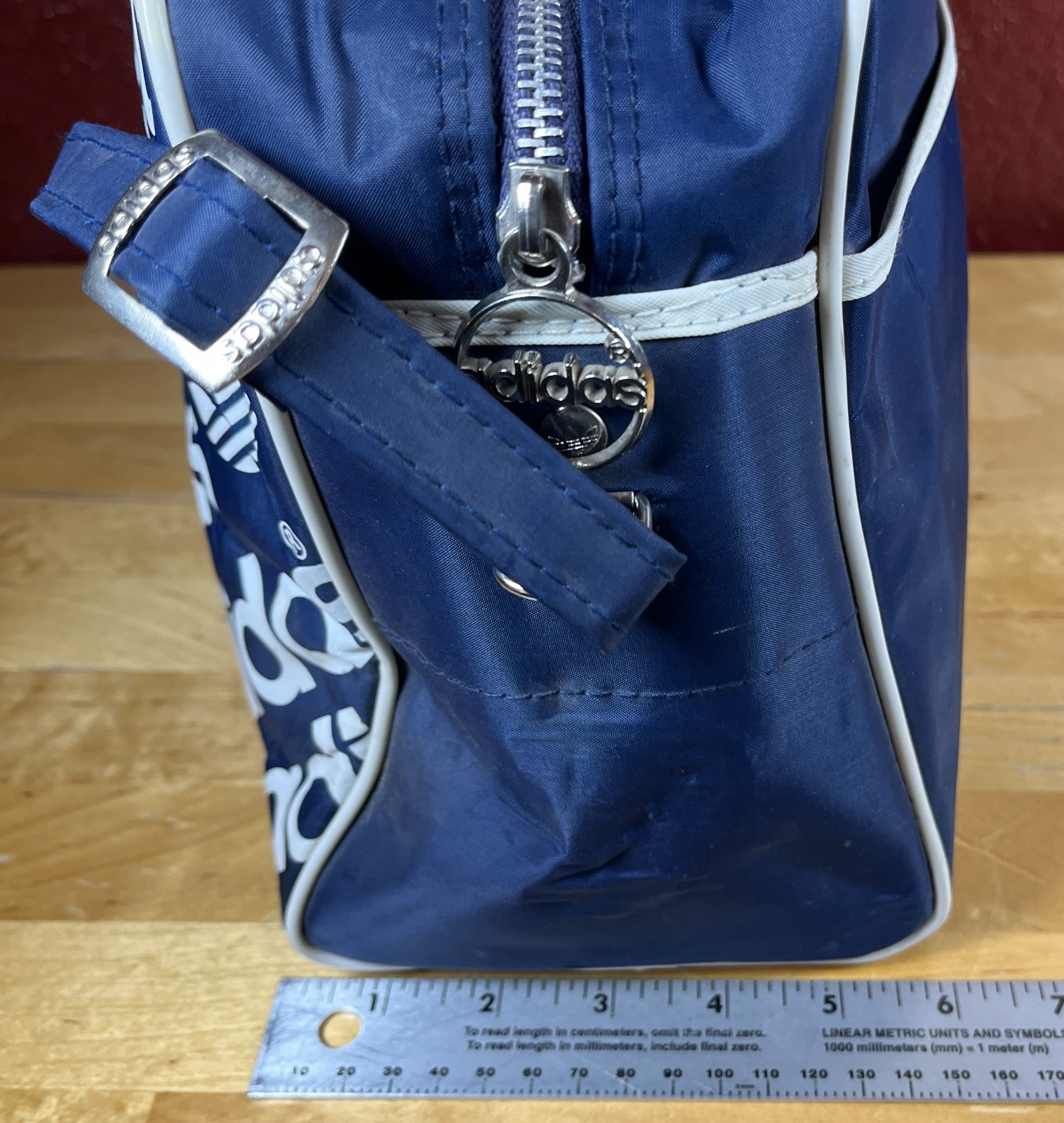 Vintage Original Adidas Trefoil Blue/White Duffel Gym Shoulder Strap Travel Bag