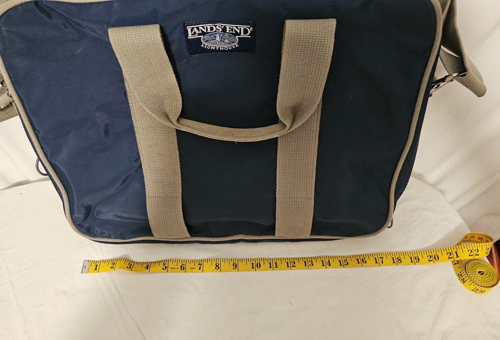 Vintage Lands End Lighthouse Nylon Zip Around Work Bag Blue Made In USA EUC