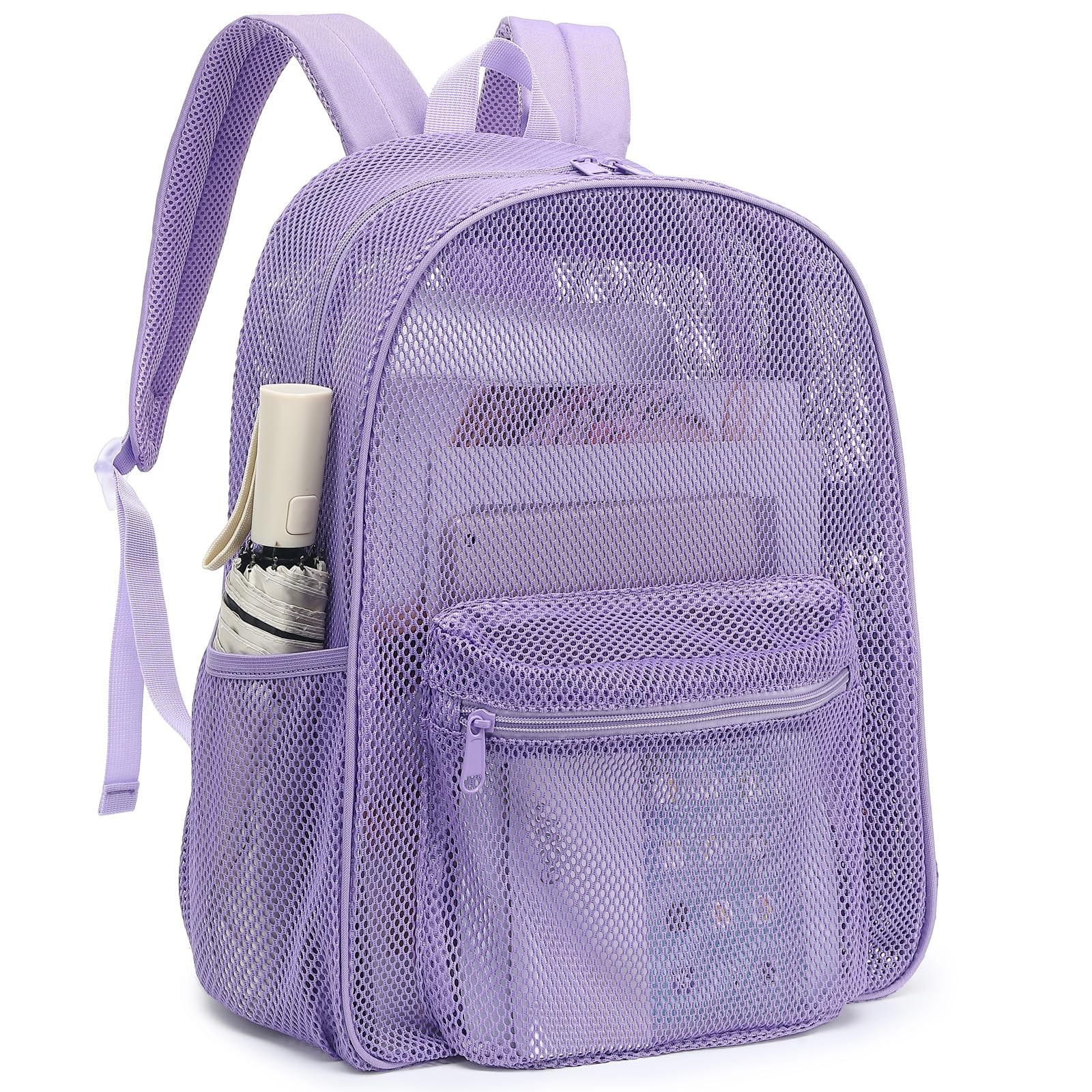 Heavy Duty Mesh Backpack, See Through Backpack for School Lavender Purple