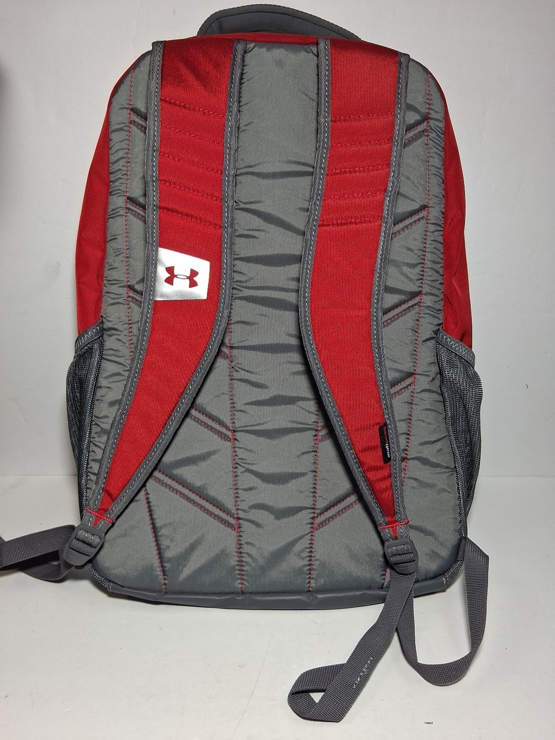 Under Armour Storm 1 Backpack Red Gray Pockets Wide Straps. Wisconsin University