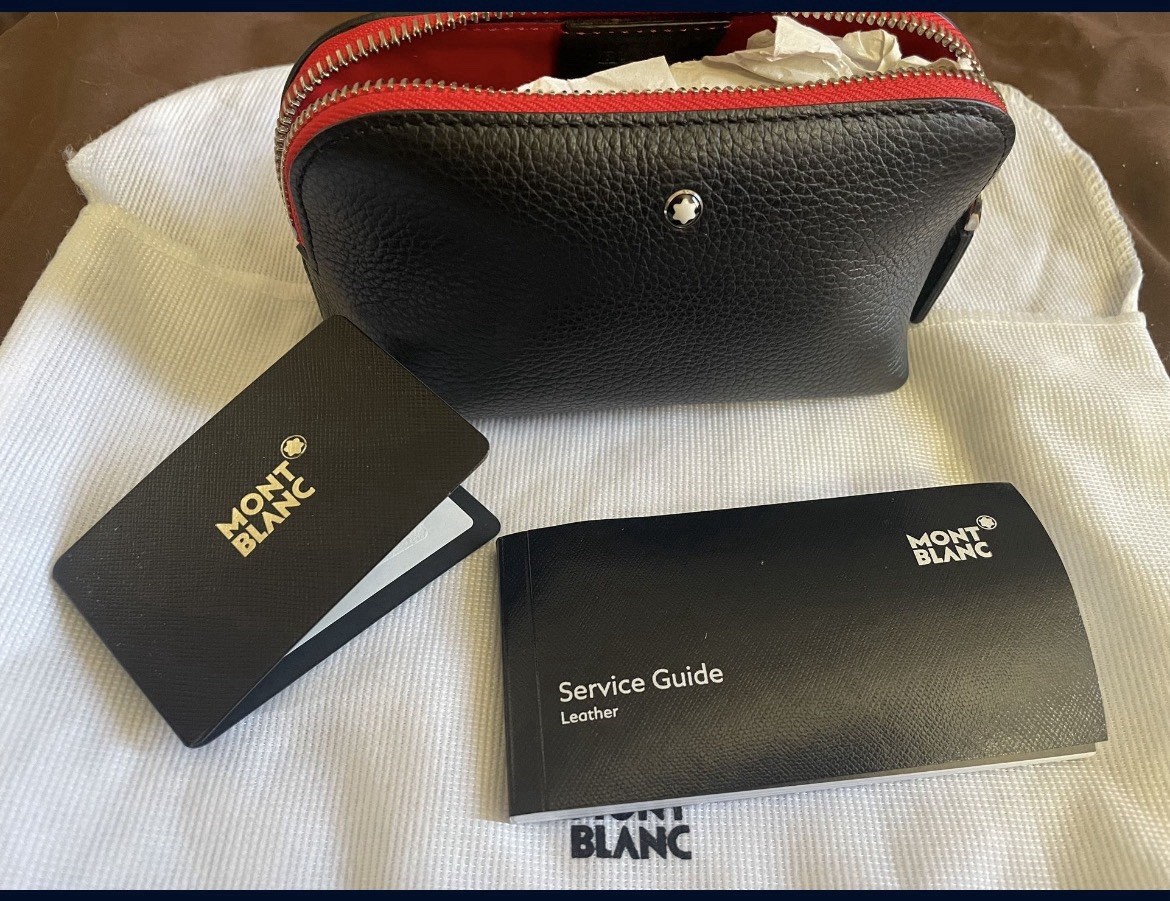 Montblanc Black Red Zipper Men’s Pouch Italian Calf Leather