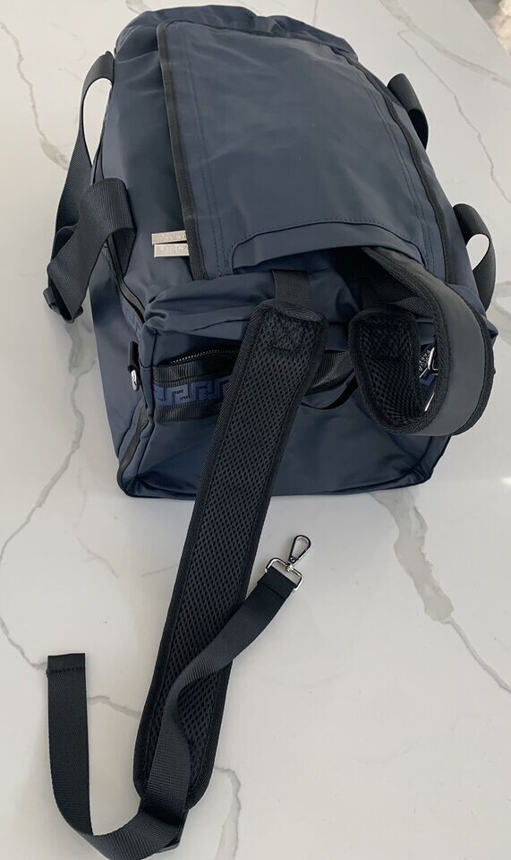 Versace Parfums Duffle dark blue Backpack faux leather gym Weekender travel Bag