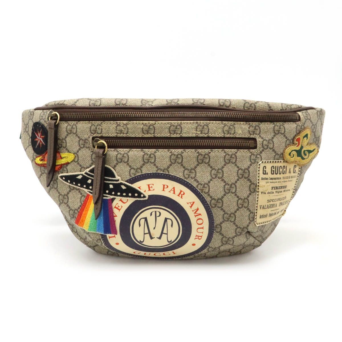 GUCCI Auth GG Supreme Courier Belt Bag Khaki Beige Multicolor from JP Applique