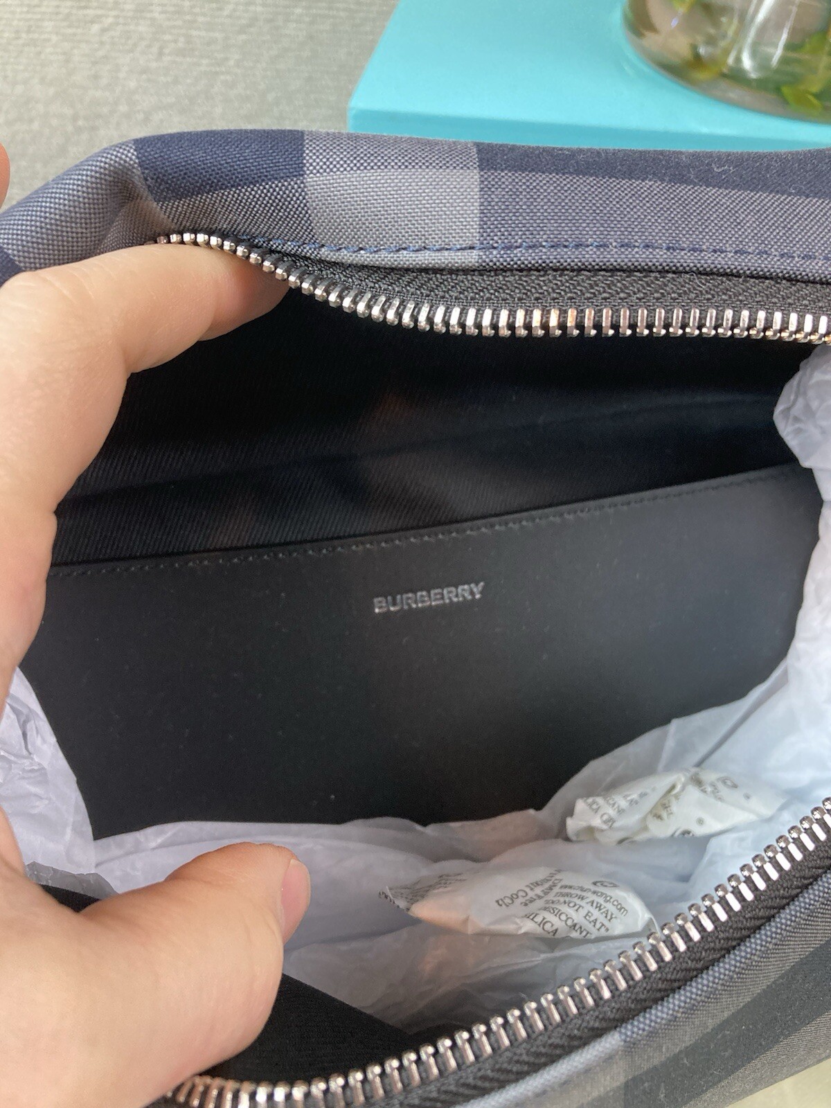 NWT Authentic Burberry Navy Grey IP Check Canvas Sonny Belt Bag – $910 Retail