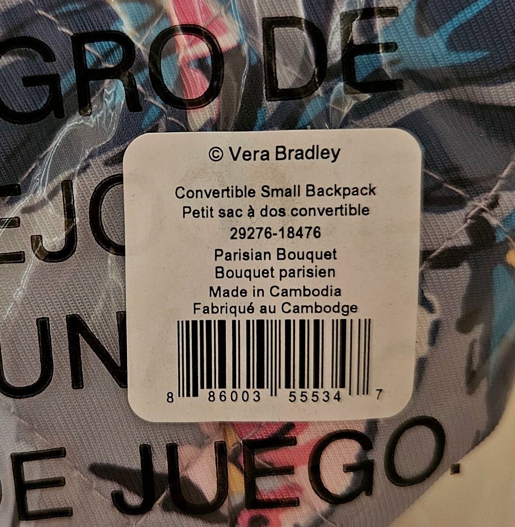 Vera Bradley Convertible Small Backpack ~Parisian Bouquet~ Performance Twill~NWT