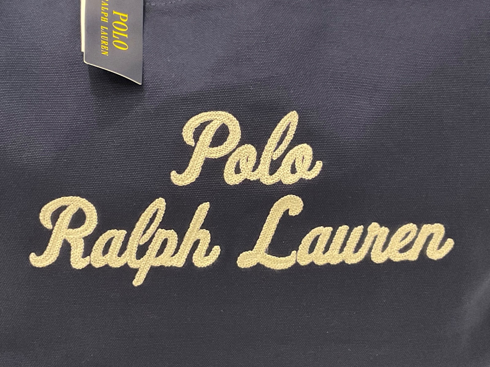 NWT Polo Ralph Lauren NAVY BLUE Cotton Chain Stitch Embroidered Canvas Tote Bag