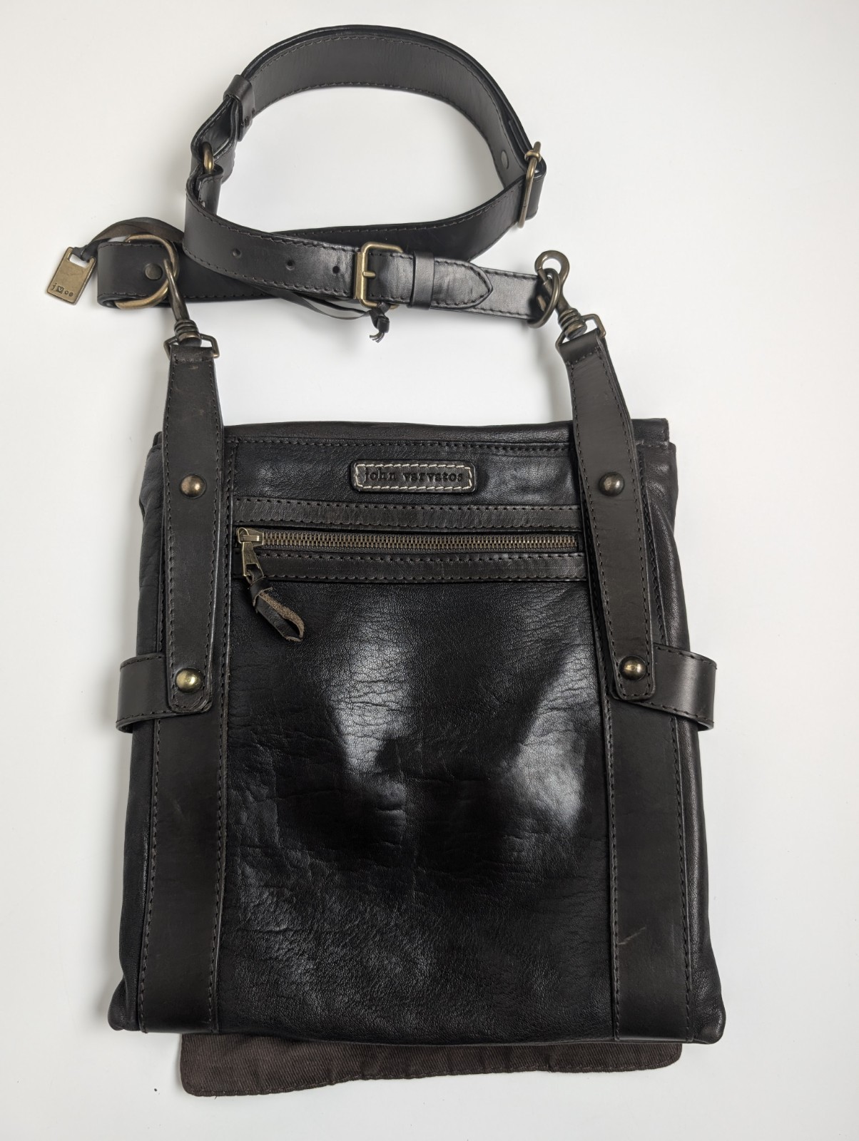 John Varvatos Brown Leather Crossbody Messenger Bag Shoulder Made In Italy