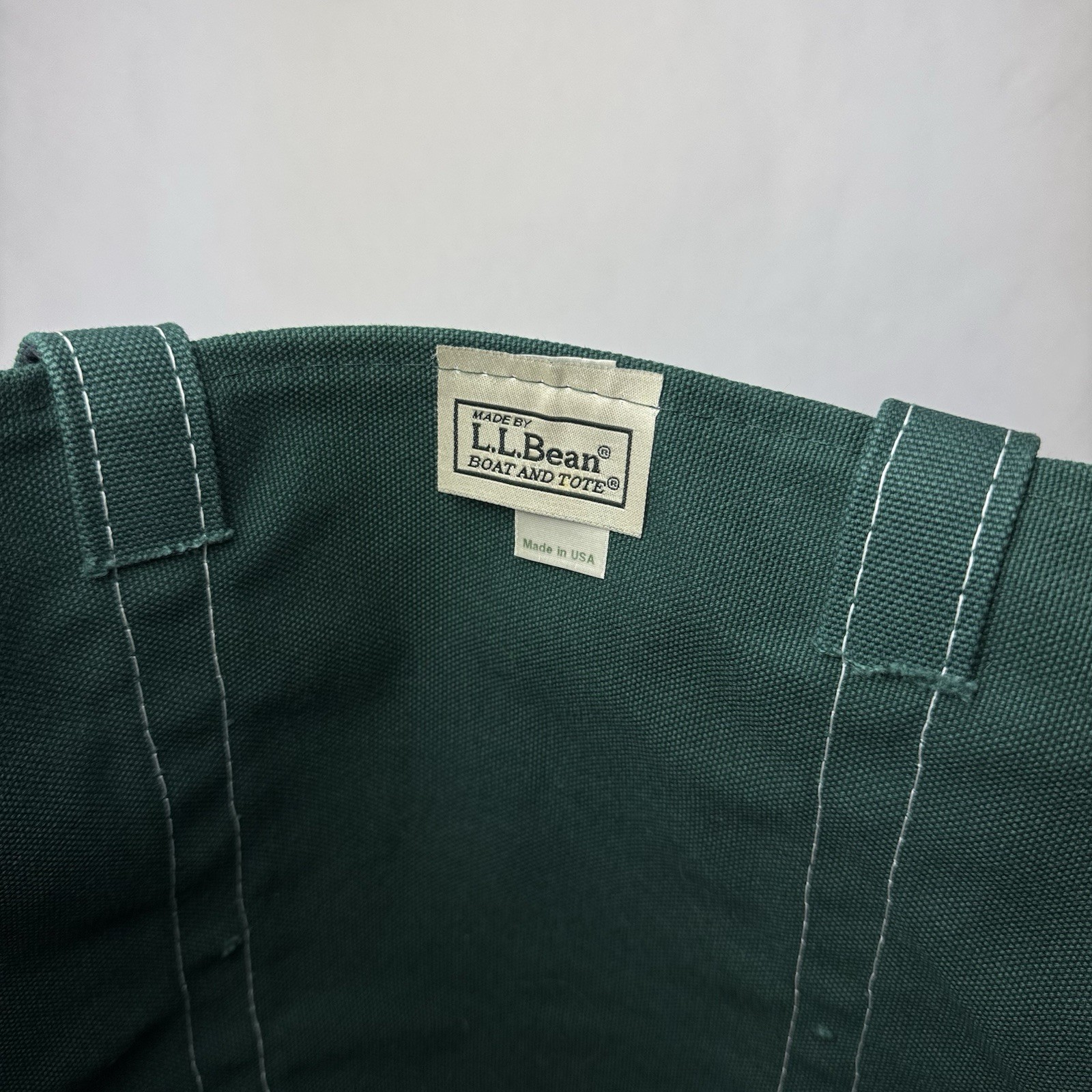 L.L. Bean Boat & Tote Two-Tone Bag Green And Navy Blue Made in USA 16”x5”x12”