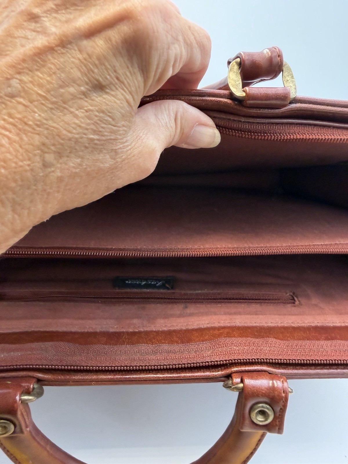 Brown Vintage Jackson Leather Briefcase Bag Double Top Handles