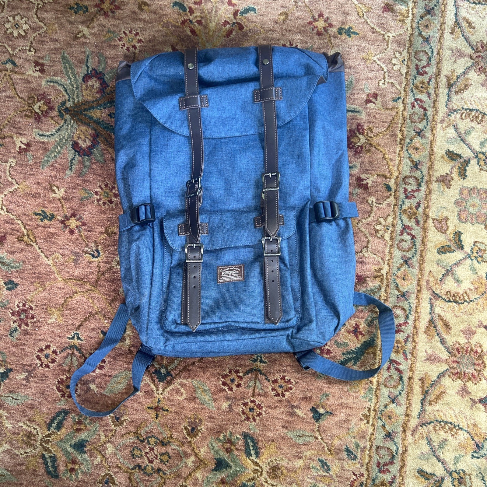 Kaukko Vintage Navy Canvas Backpack Leather Straps Japan Design Travel Rucksack
