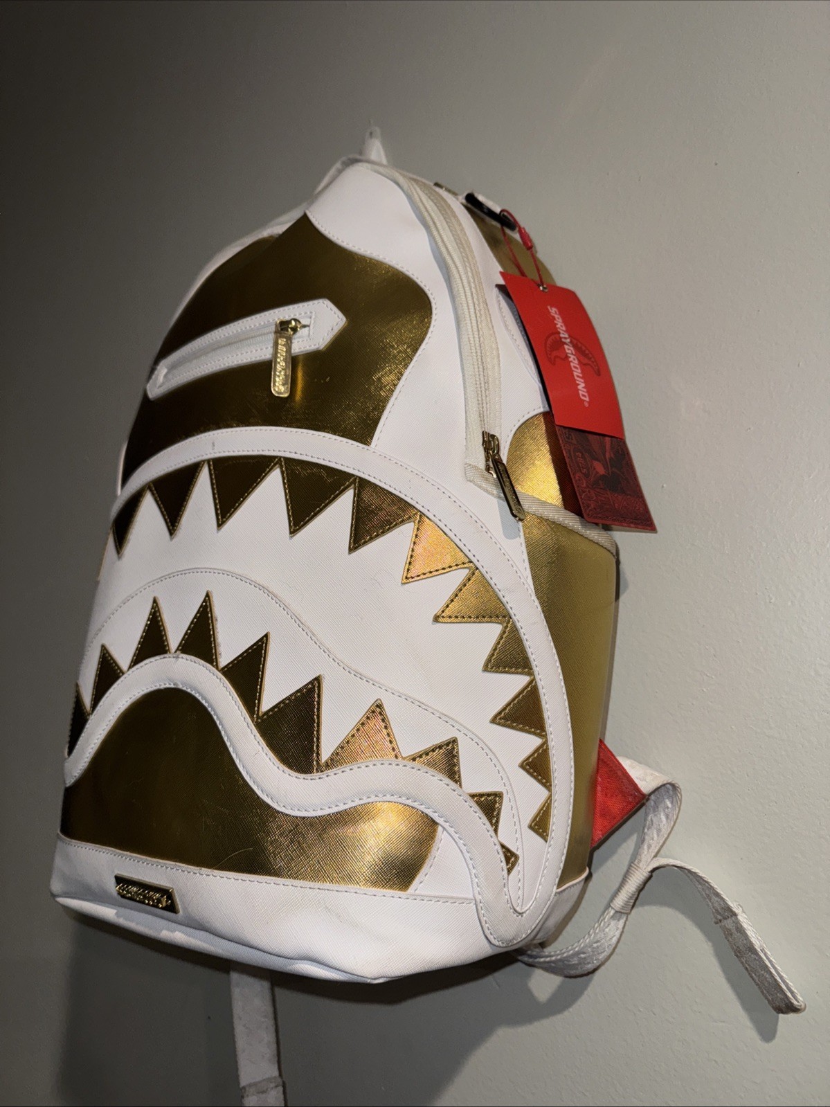 Sprayground Couture Regalia Gold Backpack🔥New White Bookbag Large School Bag