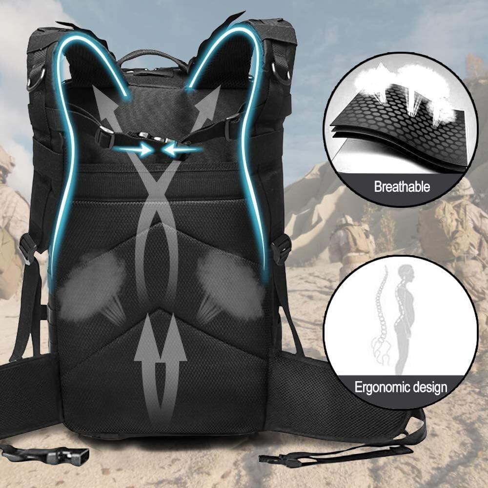 35L Military Black Tactical Backpack Rucksack Camping Hiking Bag Outdoor Travel