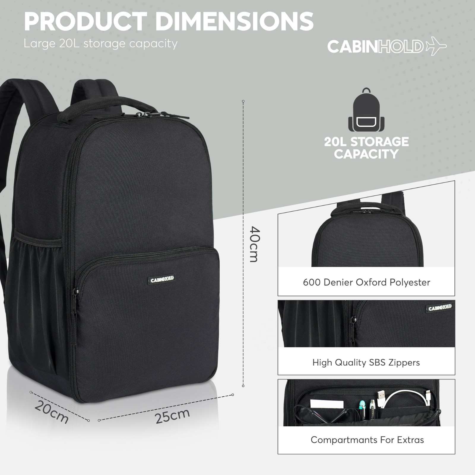Ryanair Backpack 40x25x20cm CABINHOLD® London Carry-on Hand Luggage Wizzair