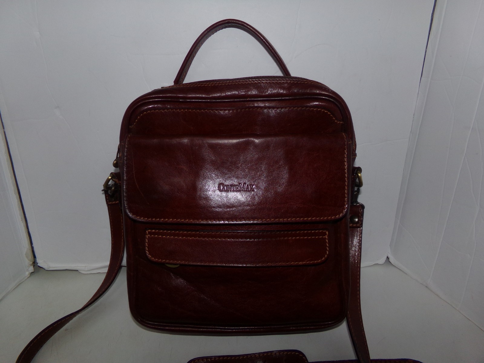 CONTEMAX Men’s Brown Genuine Leather Crossbody bag 10″H x 9″W x 3″ Made in Italy