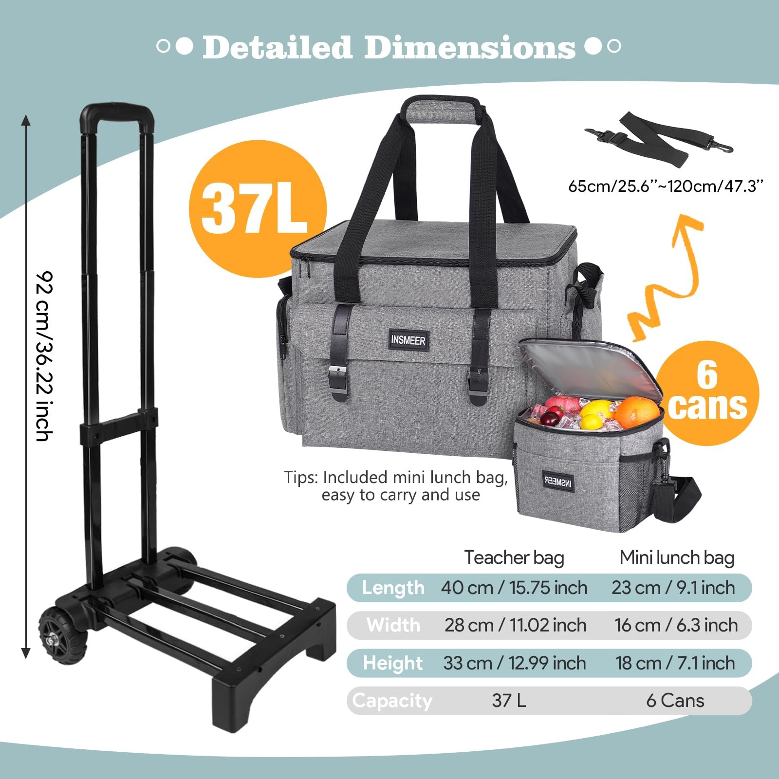Rolling Teacher Bag with Wheels, Padded Laptop Compartment for up to 15.6 Inc…