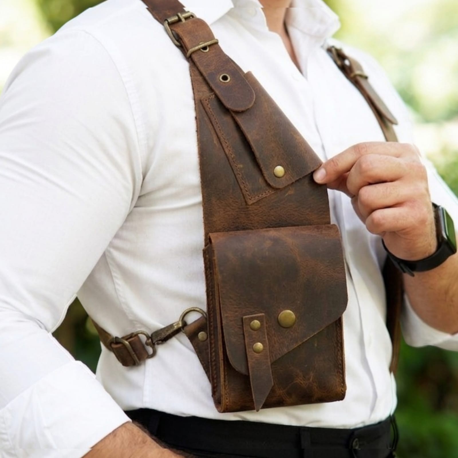Handmade Leather Chest Holster Bag for Men Crossbody Utility Travel Bag