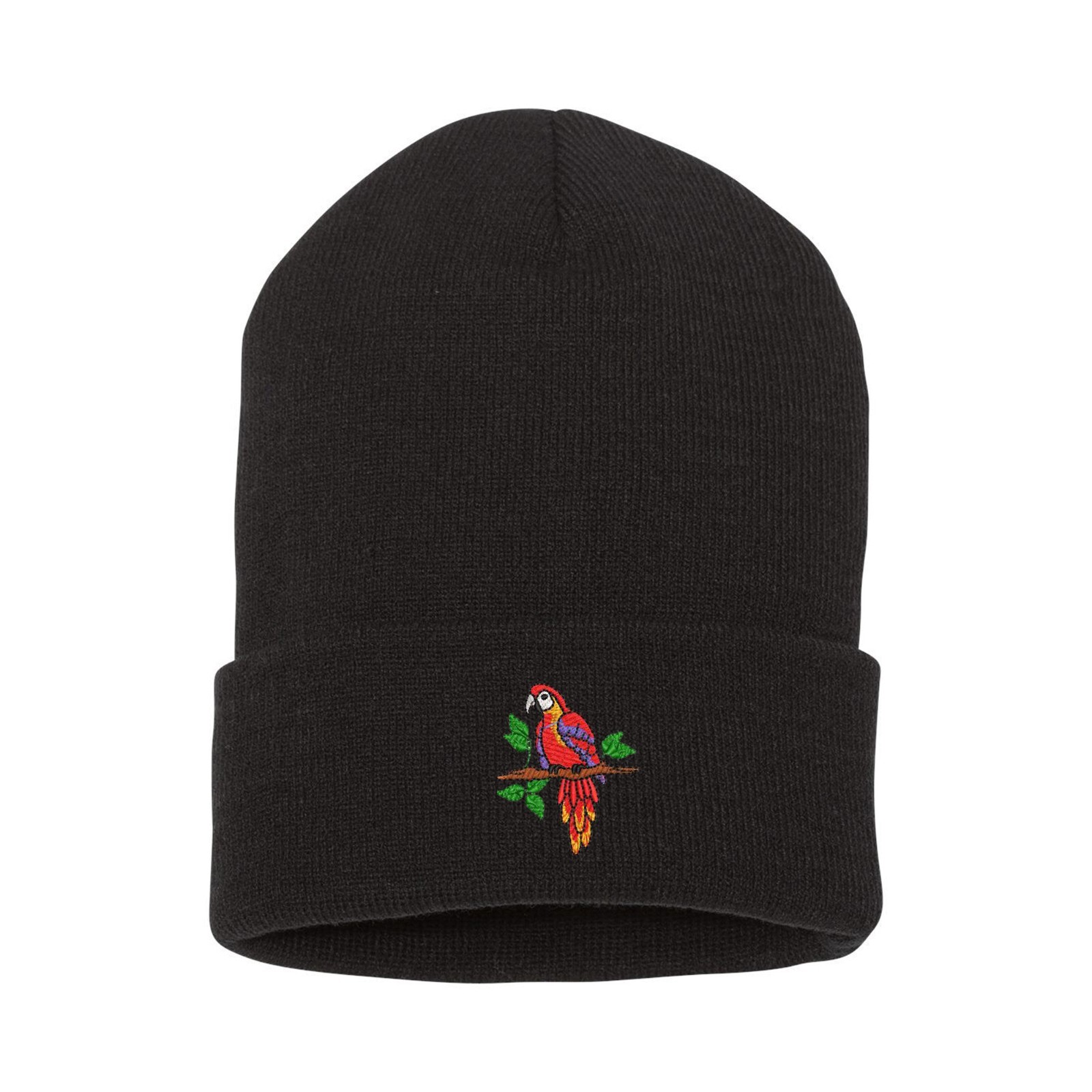 Wildlife red Macaw parrot bird embroidered beanie hat