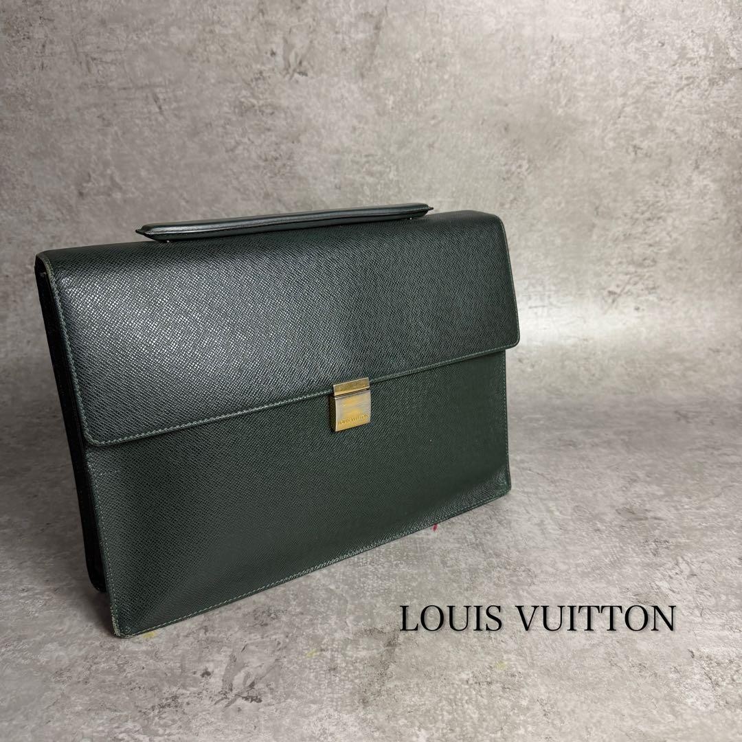 Louis Vuitton Men’s Taiga Angara Briefcase Leather Dark Green 38cm Authentic