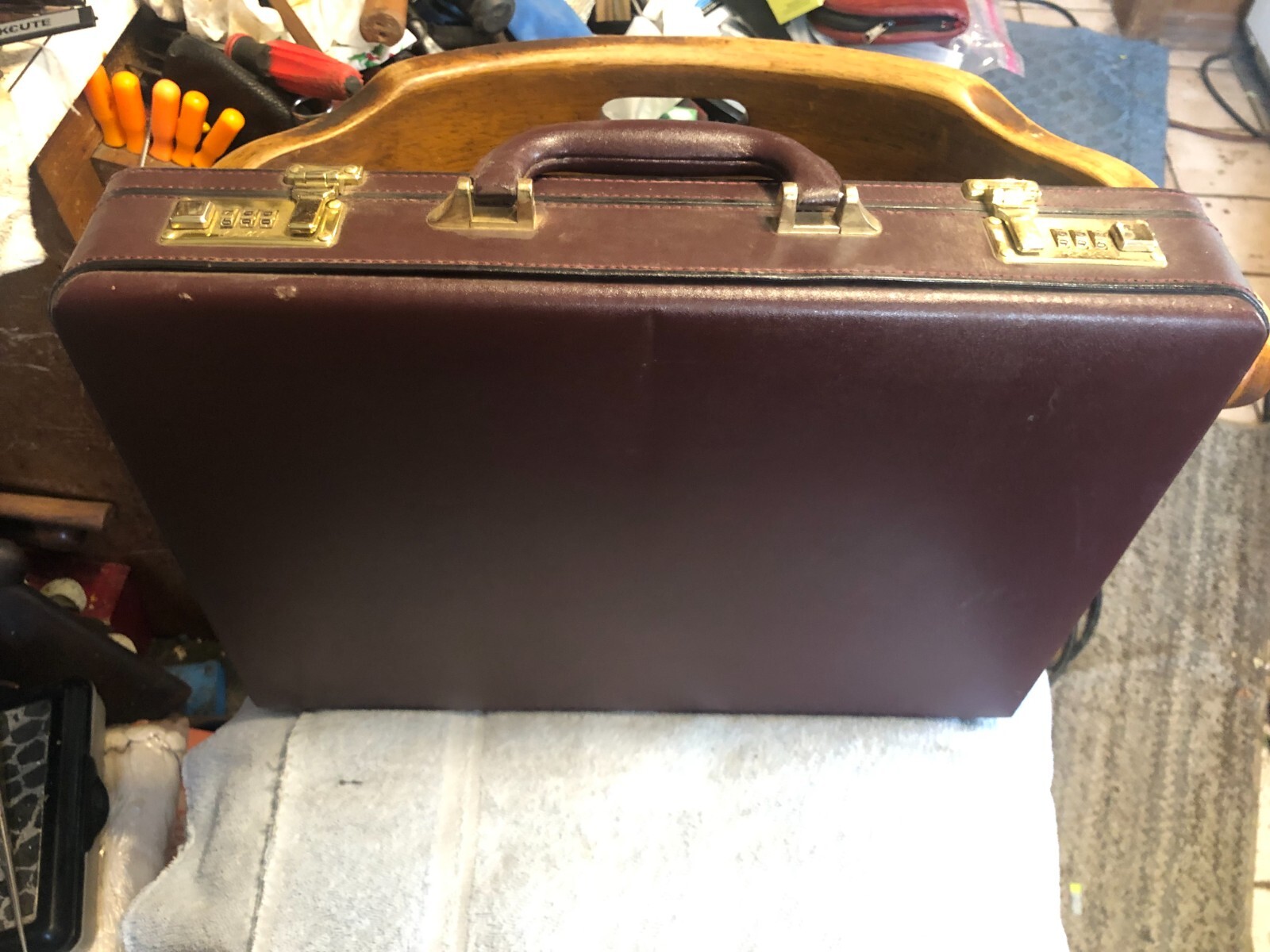 Vintage Leather Combination Lock Briefcase Hardshell Attache Business Case