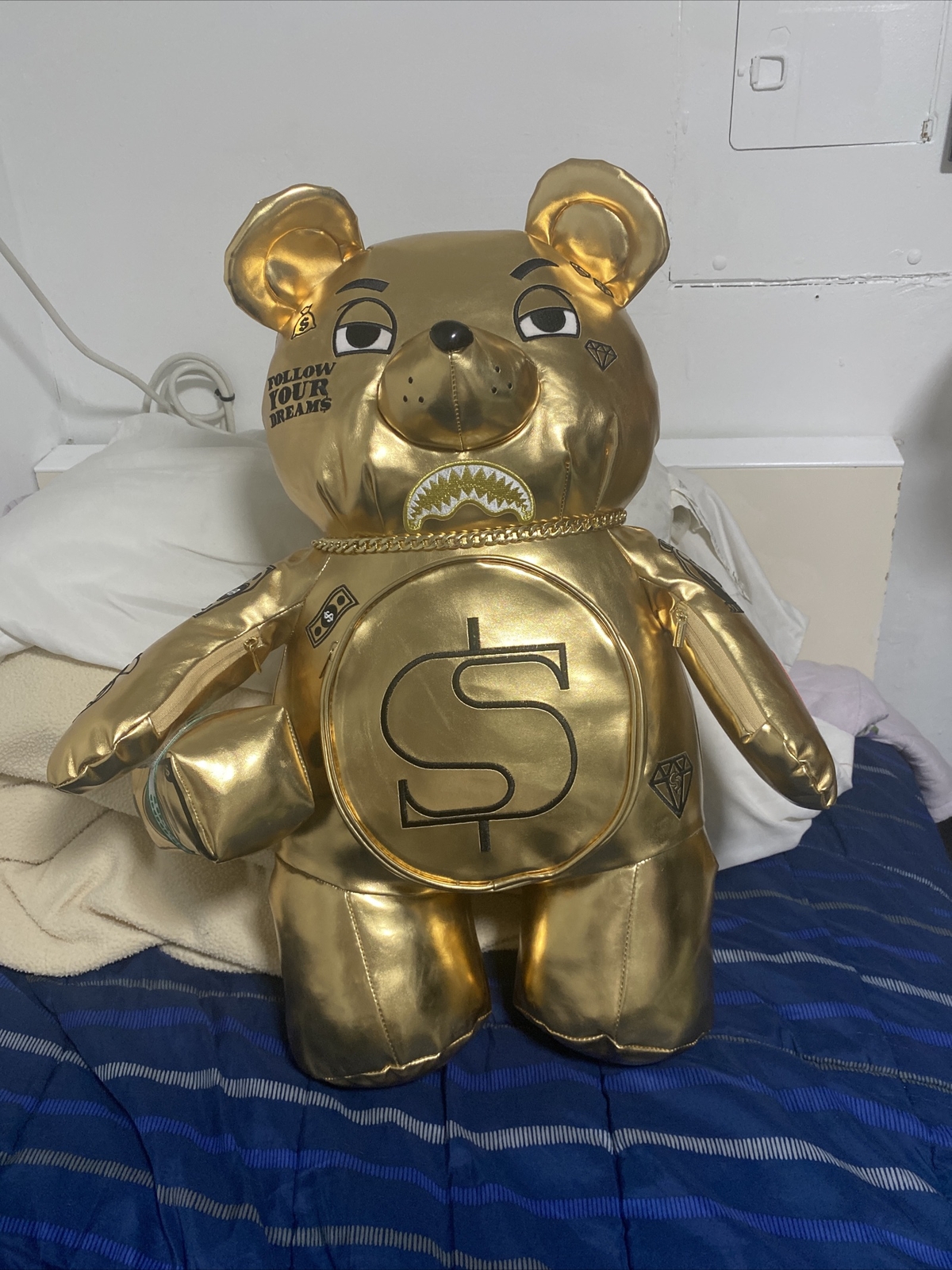 Sprayground Gold Rush Money bear Teddy Back Pack Limited Edition Bag Shiny