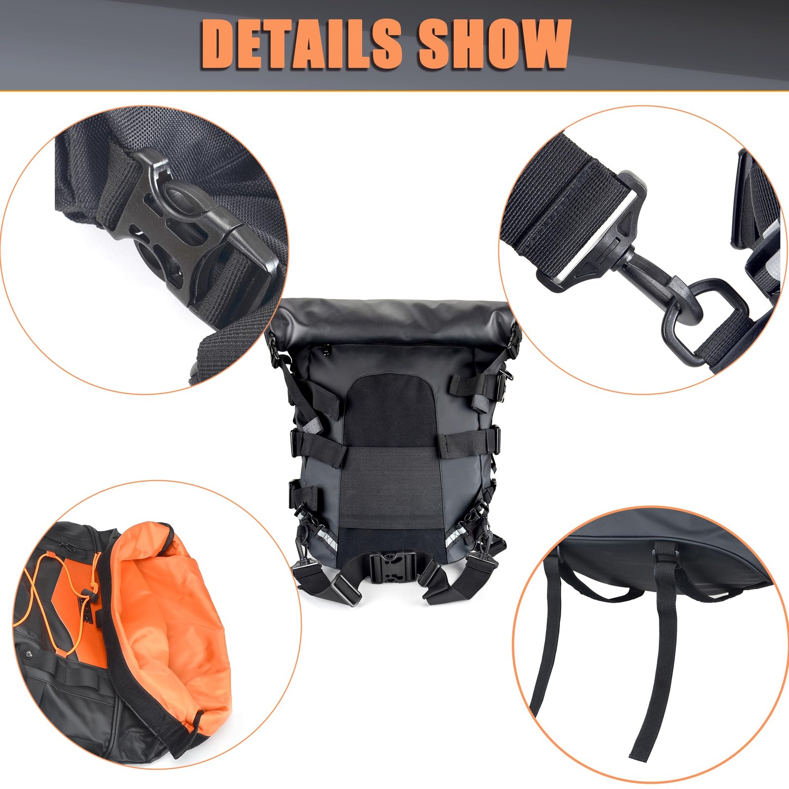 Motorcycle Sissy Bar Bag 40L Expandable Large Capacity Travel Luggage Motorcy…