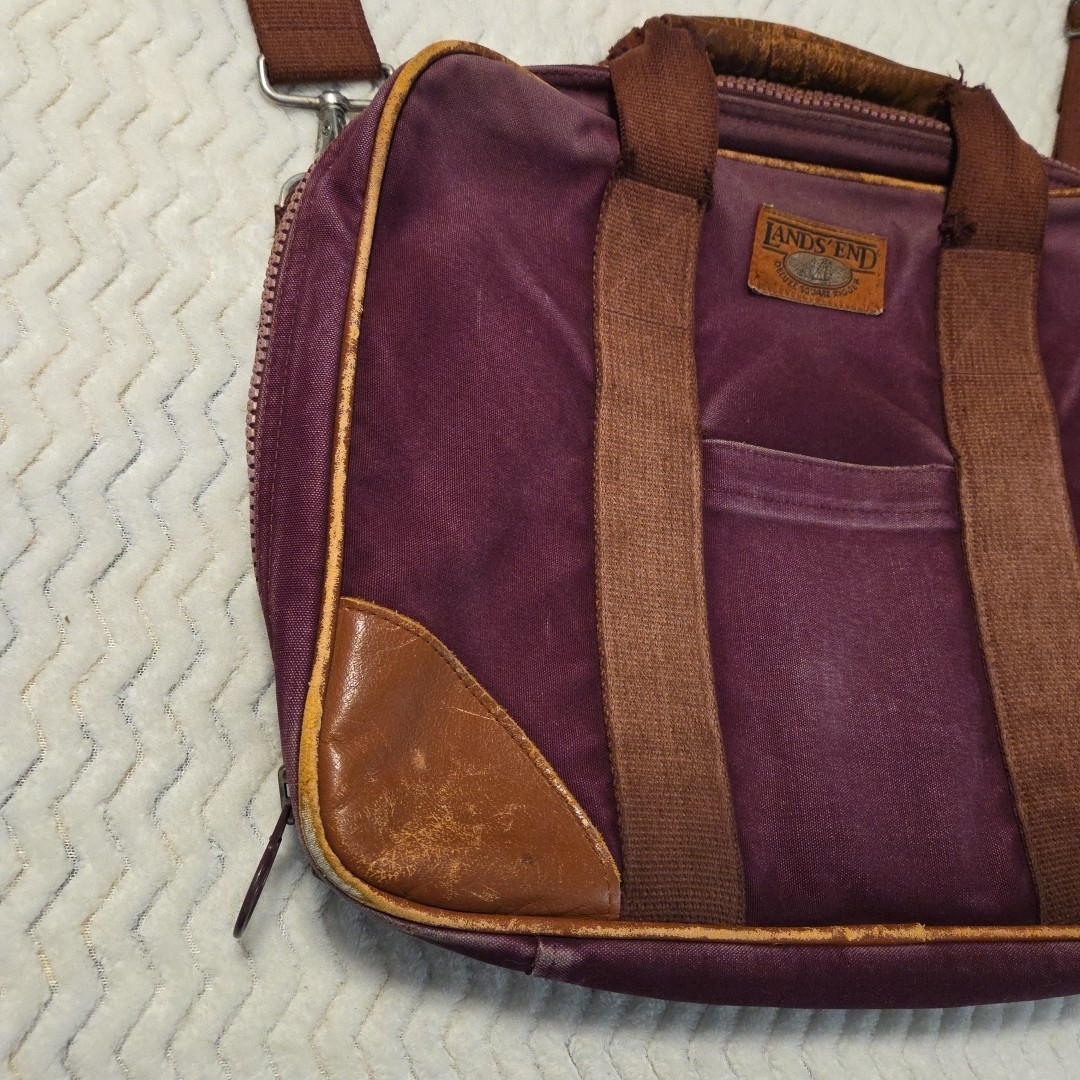 VTG Lands End Square Rigger Canvas Briefcase Messenger Bag Burgundy Made USA
