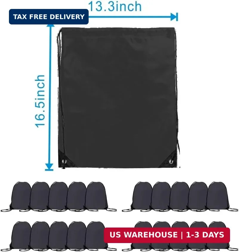 20 Pack Drawstring Backpacks Black Cinch Bags for Gym Sports Travel DIY Yoga