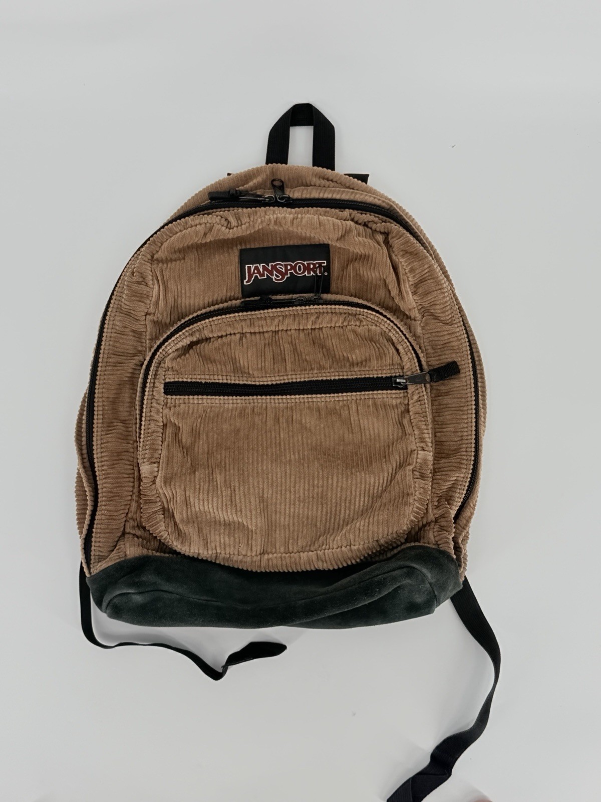 JanSport Corduroy Suede Backpack Brown Black Vintage School Bag