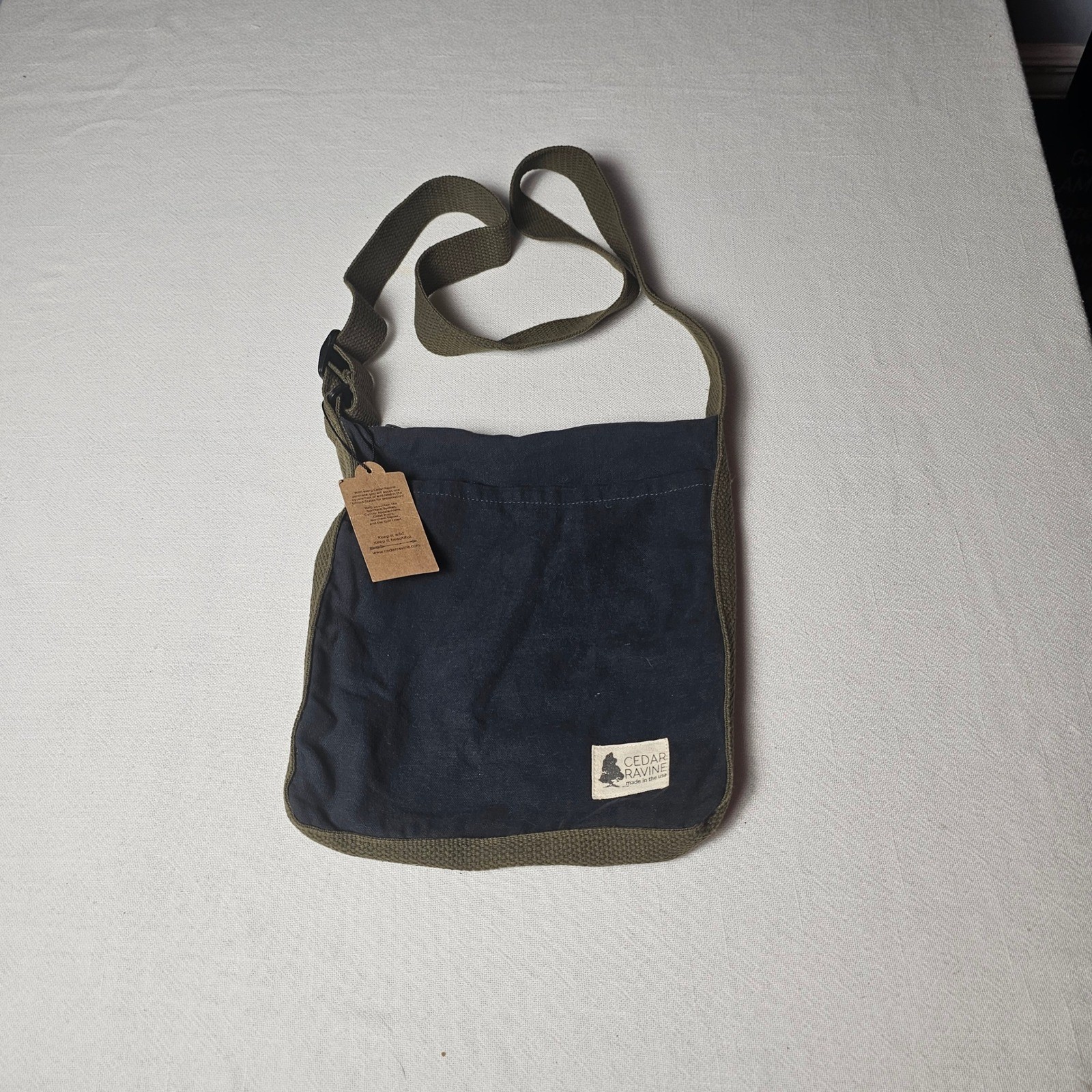 Cedar Ravine Hand Dyed Canvas Crossbody Bag Navy Blue Olive Green Made in US NWT