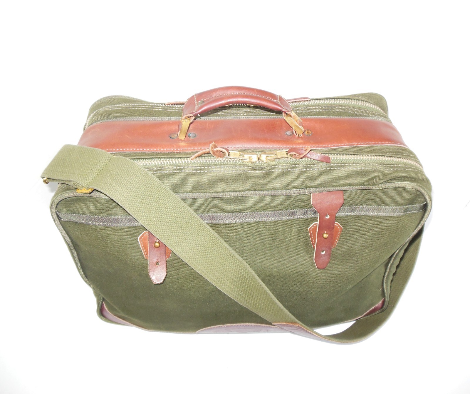 Orvis Battenkill 2 Sided Travel Bag Canvas Leather Green Luggage Carry On
