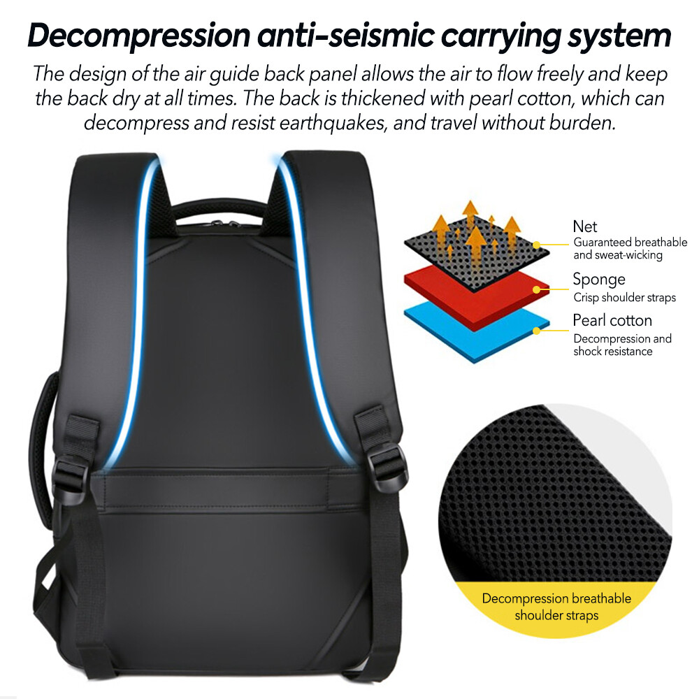 Men Multifunctional 15.6 Inch Laptop Backpack Travel Business USB Notebook Bag