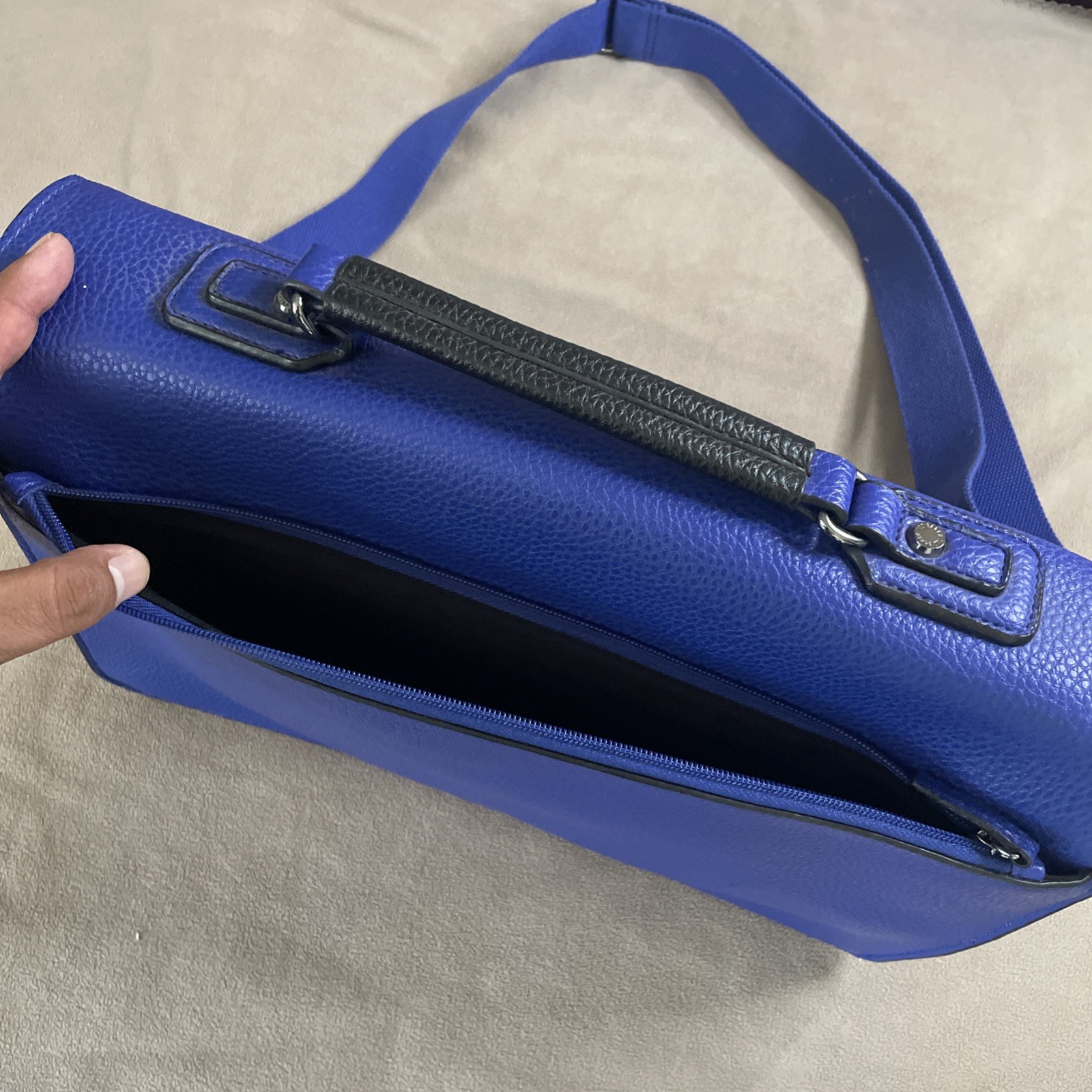 Ted Baker Mens Royal Blue Faux Leather Laptop Document Messenger Bag