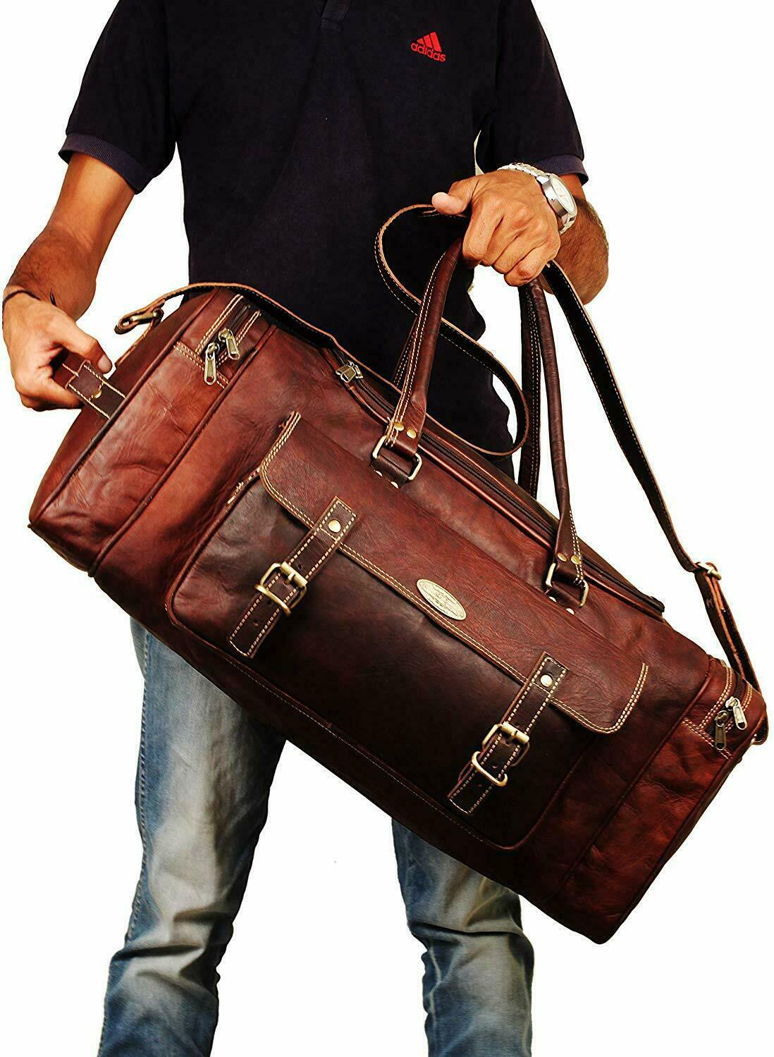32″ Vintage Genuine Leather Travel Duffel Luggage Weekender Overnight Bag Unisex
