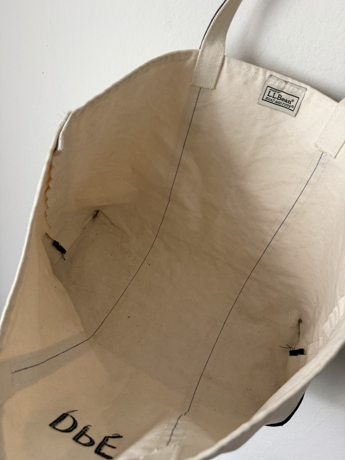 Vintage LL Bean Canvas Tote Bag White/ Black Made In USA