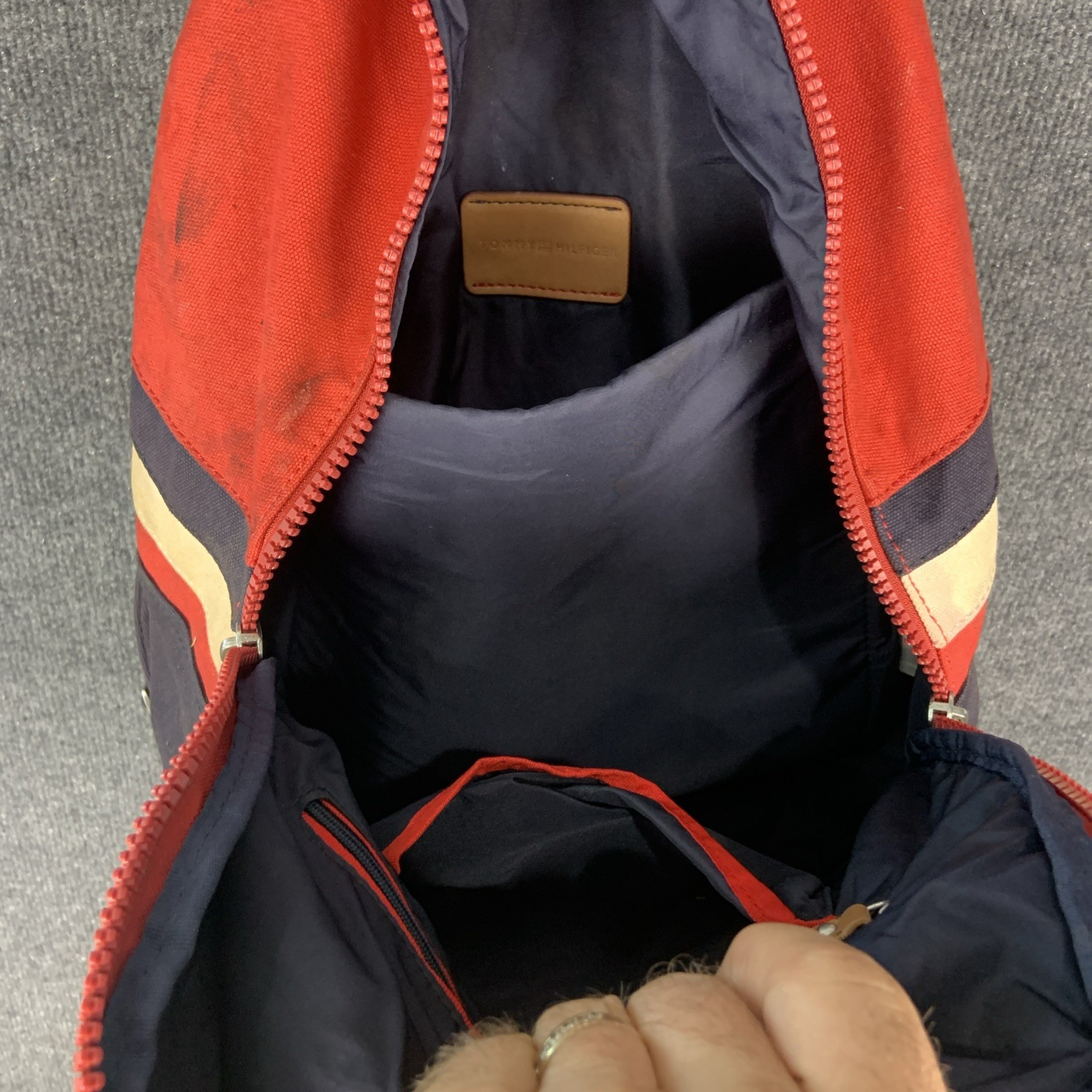 Vintage Tommy Hilfiger Red White Blue Navy 16″ Canvas Heavy Duty Backpack