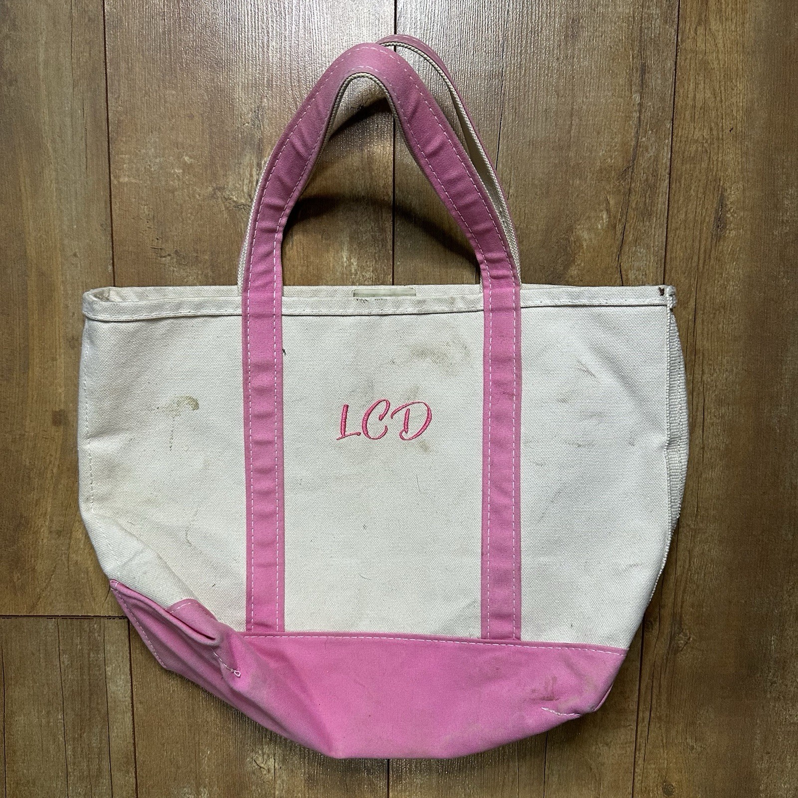 Vintage LL Bean Medium Canvas Boat And Tote Bag Pink & White