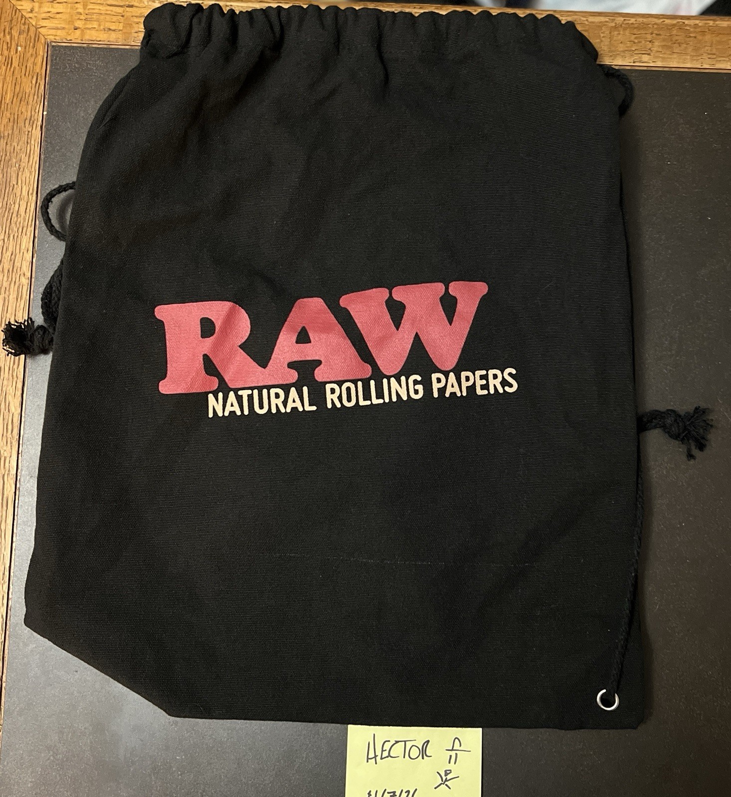 RAW Rolling Papers Drawstring Bag Backpack Gym Sack Black