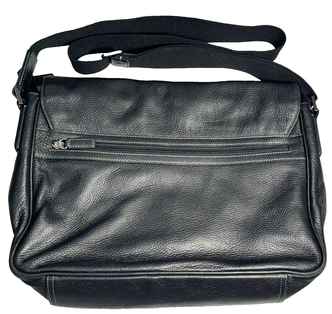 Johnston & Murphy Soft Black Leather Zip Top Briefcase Laptop Messenger Bag