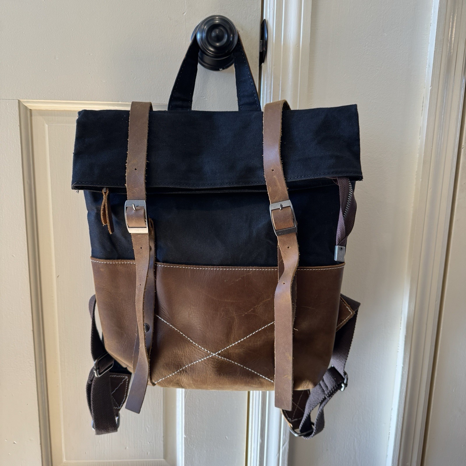 Kimball Roll Top Backpack – Canvas & Leather Rucksack Hiking Commuter Bag
