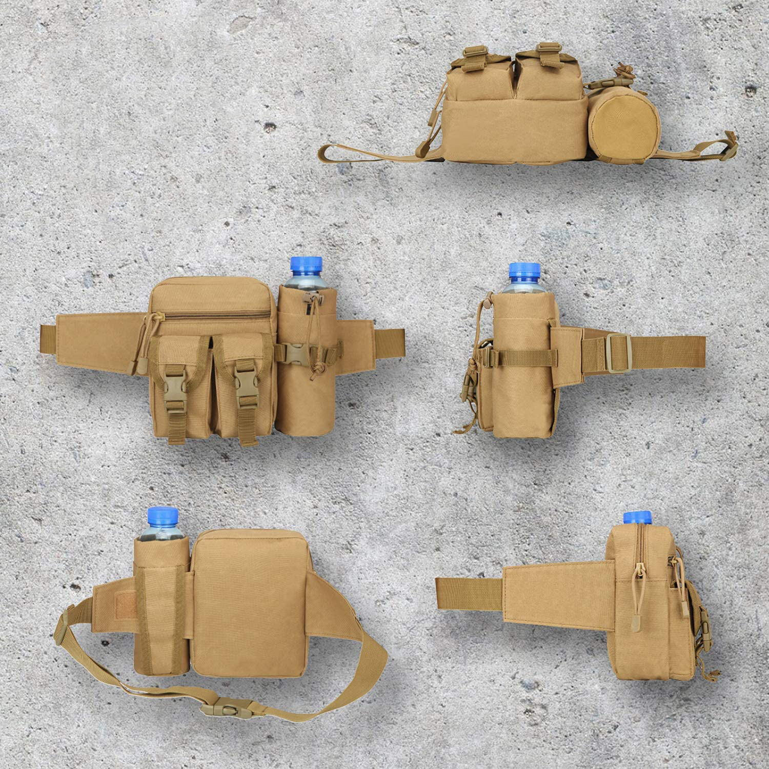 Tactical Waist Pack Pouch With Water Bottle Pocket Holder Waterproof Belt Bag US