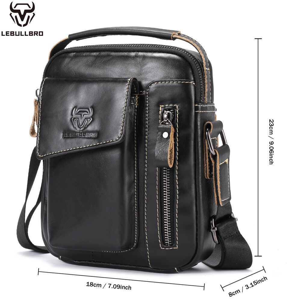 LEBULLBRO Mens Leather Crossbody Sling Bag with Adjustable Strap Shoulder Bag