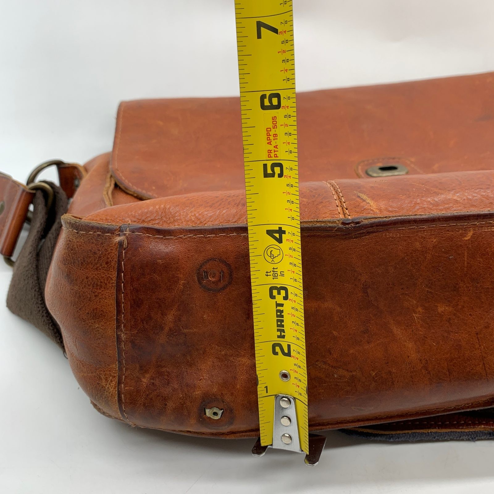 Will Leather Goods Brown Leather Messenger Bag Crossbody Satchel Plaid Interior