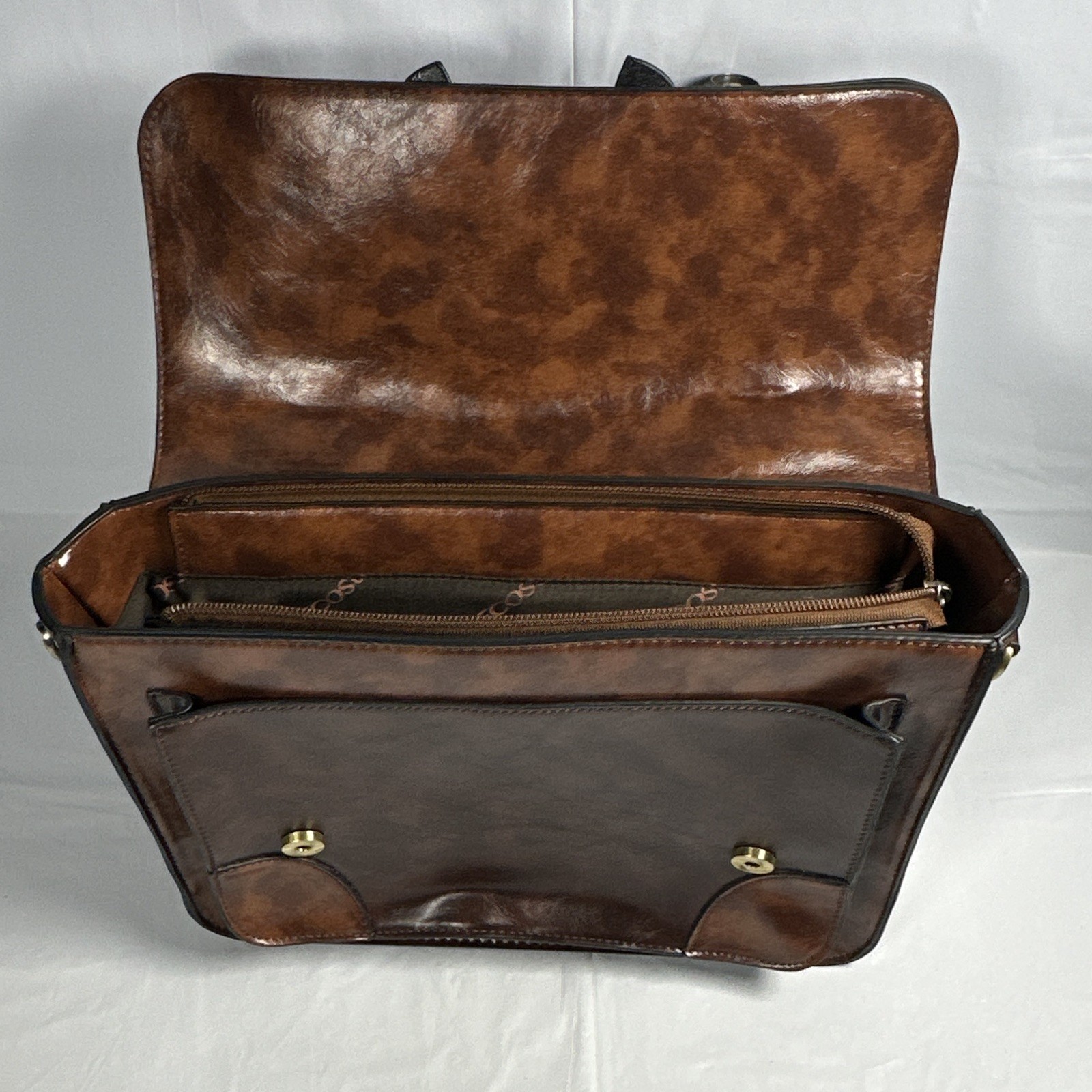 ECOSUSI Brown Messenger Briefcase Bag Buckle Closure Top Handle Pockets