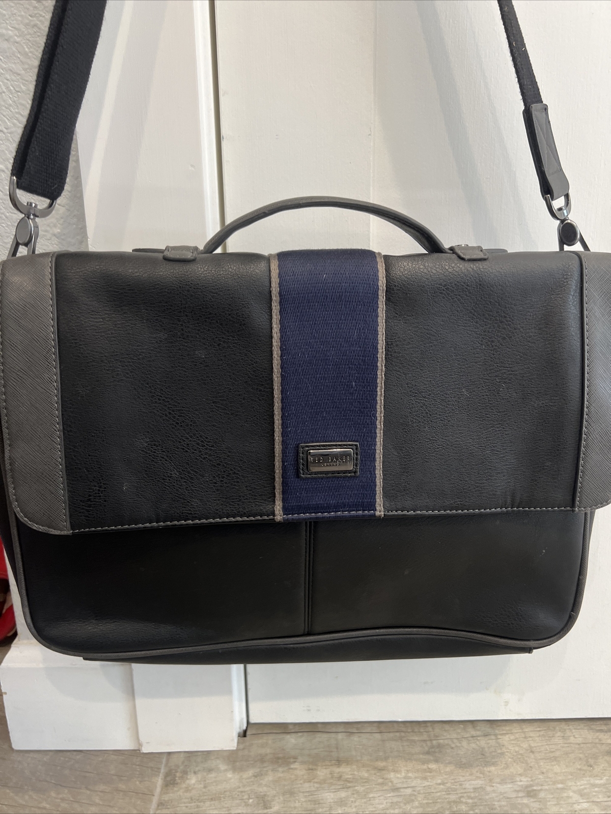Ted Baker London Black Polyurethane Messenger Laptop Bag Briefcase