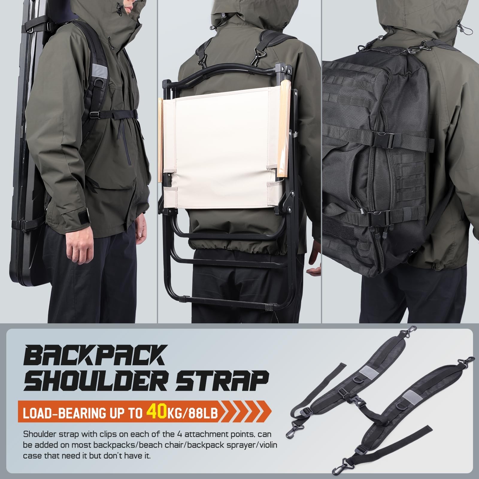 Adjustable Padded Backpack Shoulder Straps Replacement with Metal/Plastic Clips