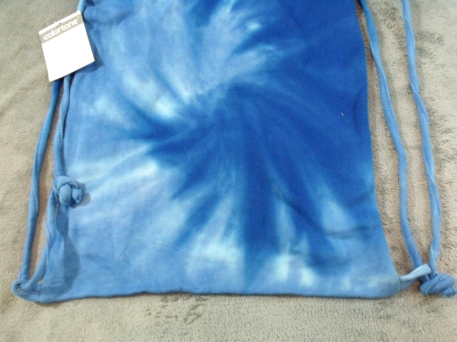 Colortone Tie-Dyed Blue Cotton Polyester Fleece Drawstring Backpack 14.5×18 in