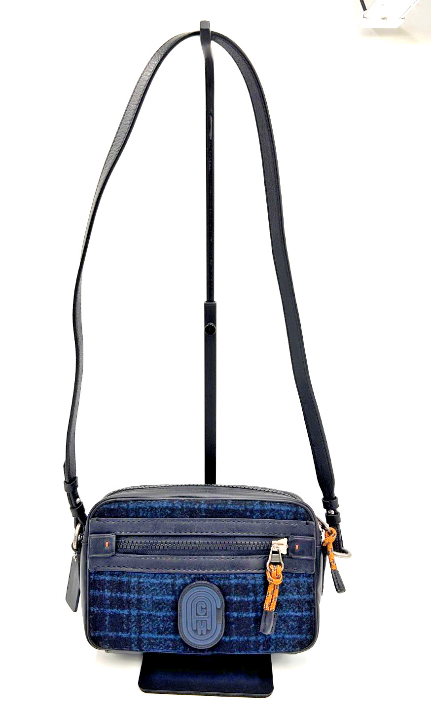 Coach Academy Crossbody Wool Plaid Calf Leather Mens Unisex Sporty Preppy