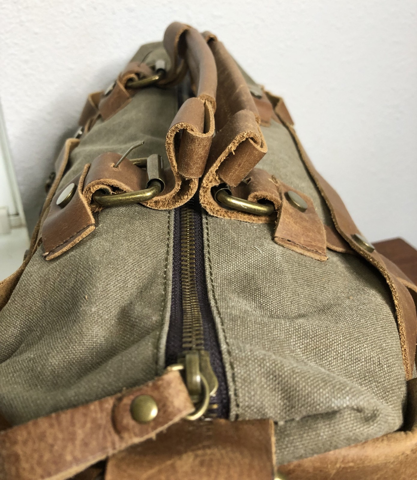 Vintage Canvas & Leather Duffel Bag – Heavy Duty Travel Weekender Tote Unbranded