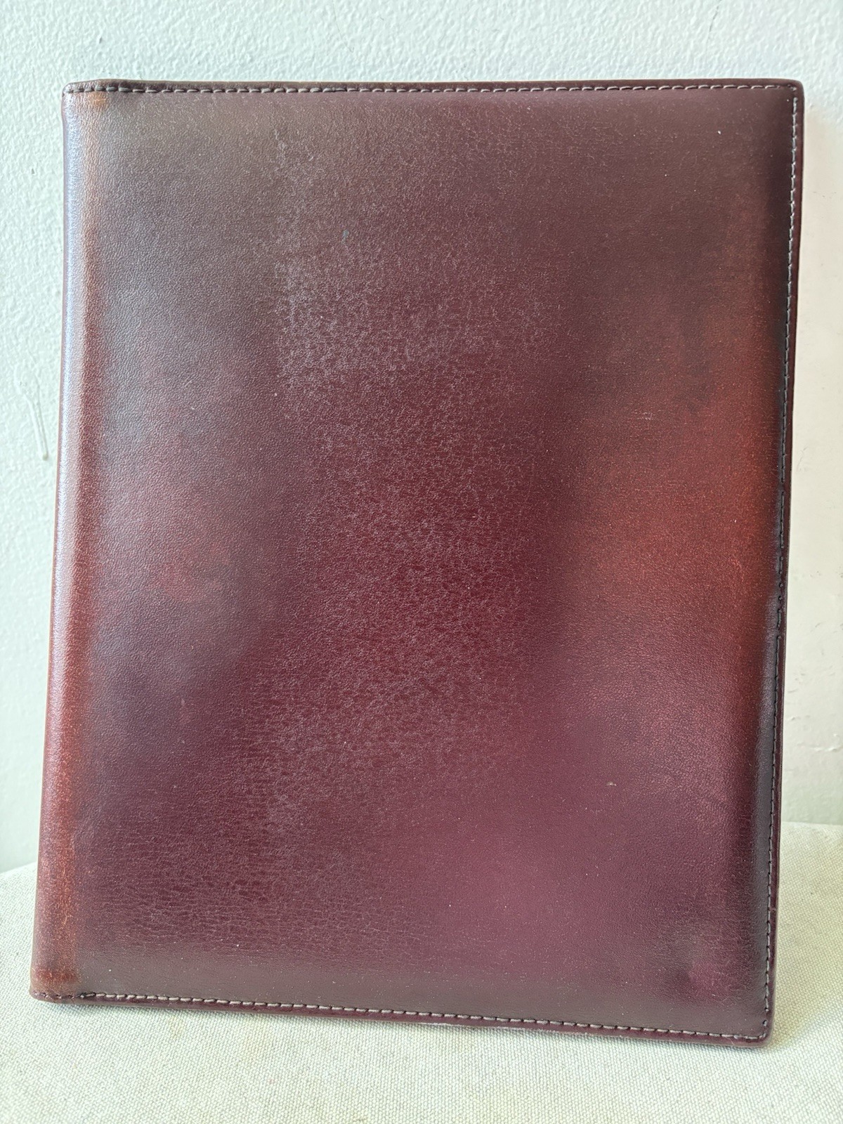 Vintage Real Leather Portfolio Dark Cognac Brown Folder Document Case A4 Notepad