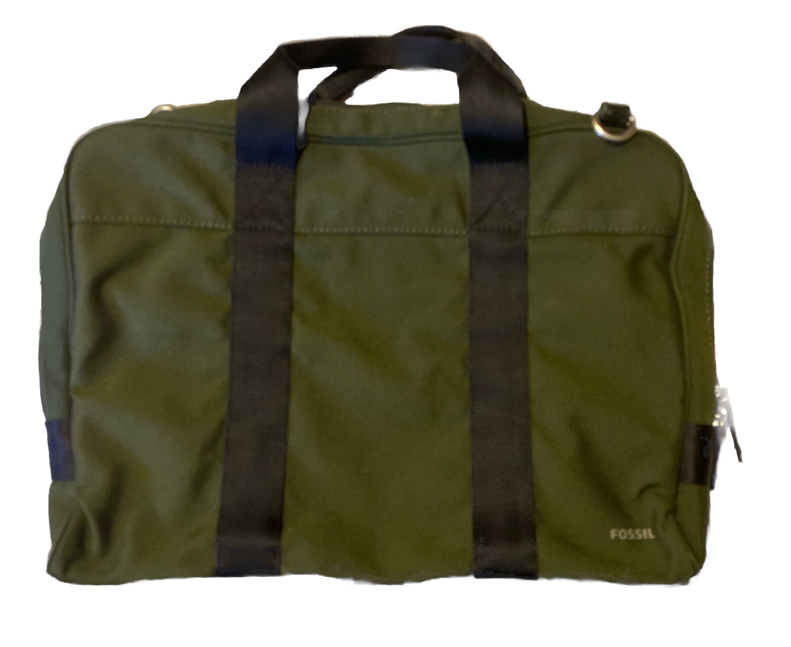 FOSSIL Mercer Army Green Zip Top Work Bag Briefcase Double Handles FLAWS READ